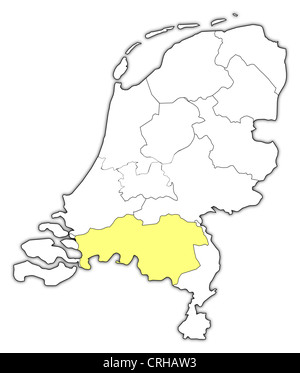 Noord-Brabant, province of Netherlands. Colored elevation map with ...