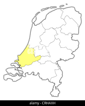 Zuid-Holland, province of Netherlands. Colored elevation map with lakes ...
