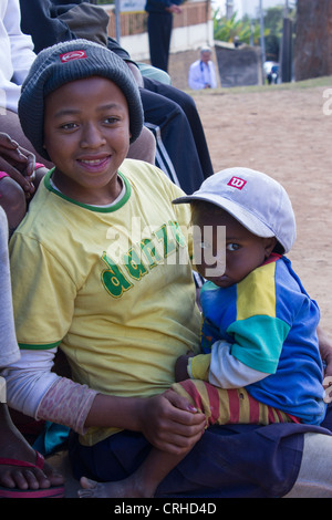 young Malagasy boy with younger sibling, Antananarivo, Madagascar Stock Photo