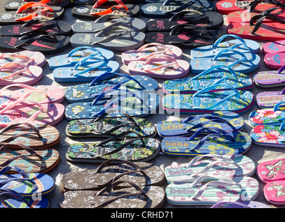 plastic sandals for sale, Analakely market, Antananarivo, Madagascar Stock Photo