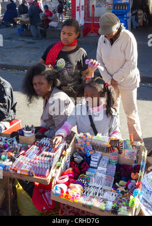 hair accessories stall, Analakely market, Antananarivo, Madagascar Stock Photo