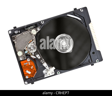 Laptop hard drive detail isolated with clipping path.