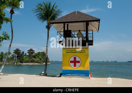 Life saver's post at Palawan beach of Sentosa island in Singapore, Asia Stock Photo