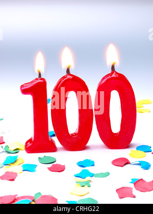 Birthday-anniversary candles showing Nr. 100 Stock Photo