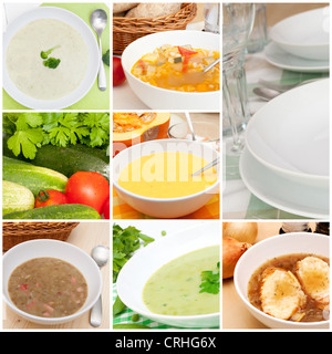 Collage of Various Soups Stock Photo