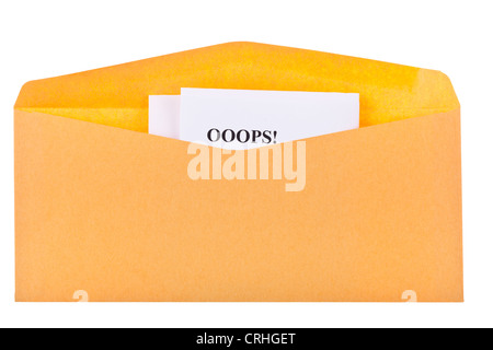 open envelope with looking out the corner of the letter Stock Photo