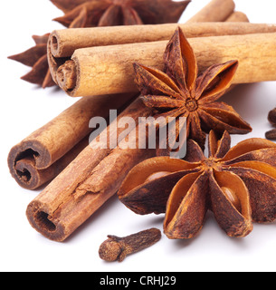 Cloves, anise and cinnamon isolated on white background. Stock Photo