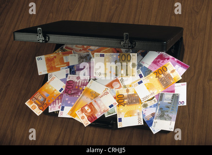 Briefcase full of Euro banknotes Stock Photo