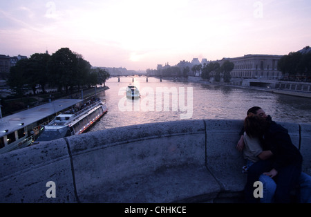 France, Paris, Sunset on the Seine Stock Photo