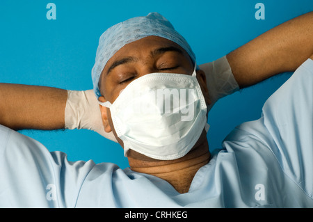 doctor resting after lots of work Stock Photo