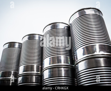 Close up of stacked aluminum cans Stock Photo