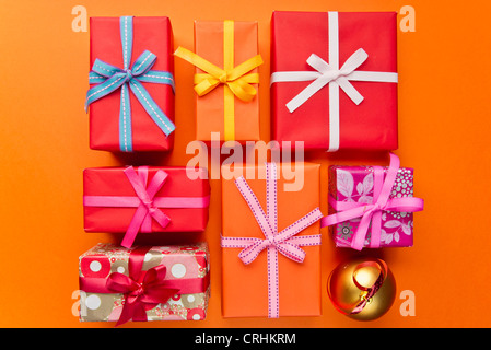 Festively wrapped Christmas gifts Stock Photo