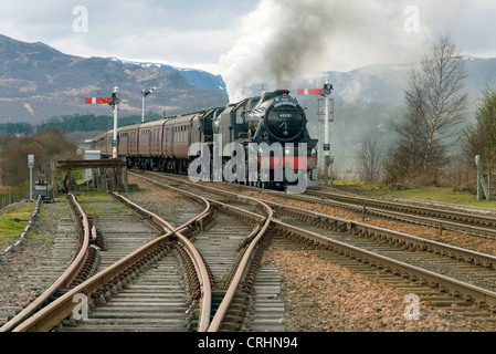 steam engine 45231 sherwood forester, approaching Kingussie, United Kingdom, Scotland Stock Photo