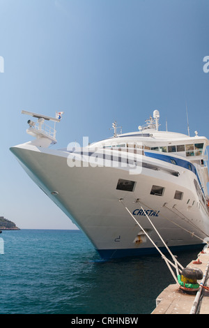 mooring lines holding Passenger Cruise tied up at Cruise port of Kusadasi Turkey Stock Photo