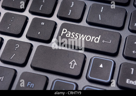 to enter password, with message on enter key of computer keyboard. Stock Photo