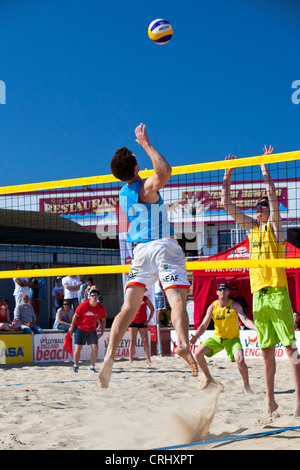 Jake Sheath does battle in volleyball tournament at Great Yarmouth Stock Photo