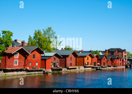 Ranta-aitat, wooden houses by Porvoonjoki river old town Porvoo Uusimaa, Finland Stock Photo