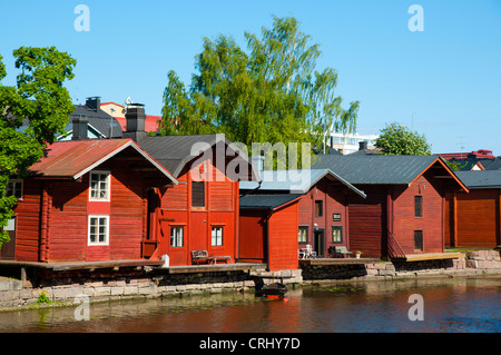 Ranta-aitat wooden houses by Porvoonjoki river old town Porvoo Uusimaa province Finland northern Europe Stock Photo