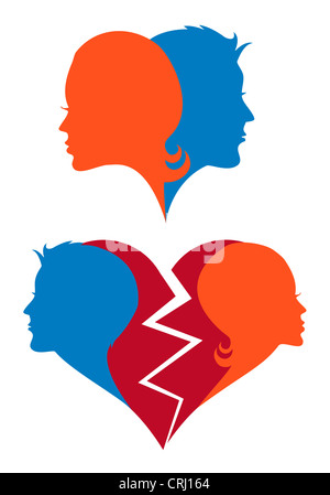 man and woman in love and broken heart, vector illustration Stock Photo