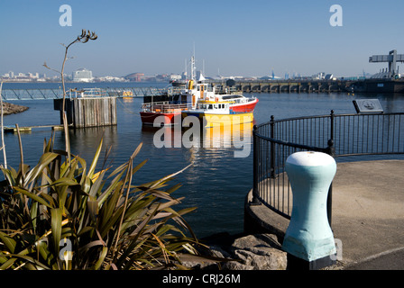 Boats Cardiff Bay from the barrage, Cardiff, South Wales, United Kingdom. Stock Photo