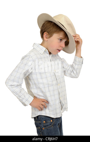 profile of a boy with hat, isolated on white Stock Photo