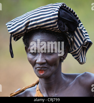 Woman from the Bodi tribe wearing a traditional lip plug. Stock Photo