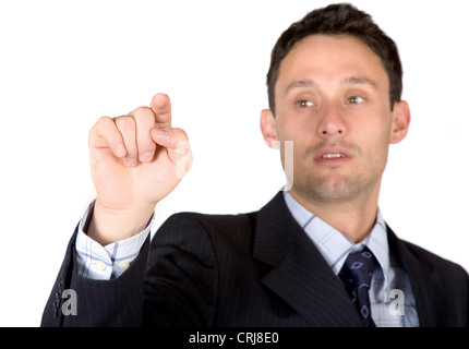 business man pointing at the screen Stock Photo