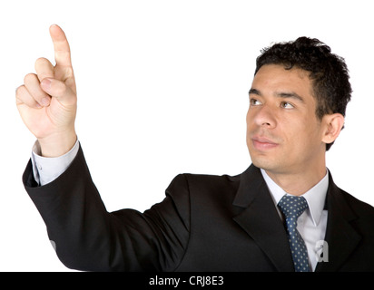 business man pointing at the screen Stock Photo