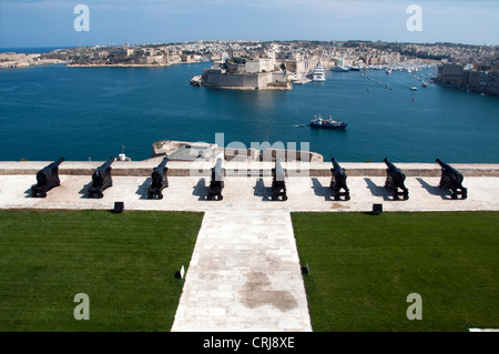 canons as defence of the city Valetta on Malta Stock Photo