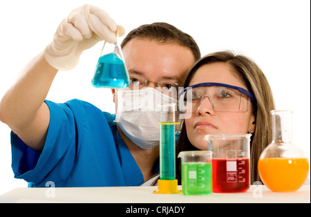 Couple of young chemistry students Stock Photo