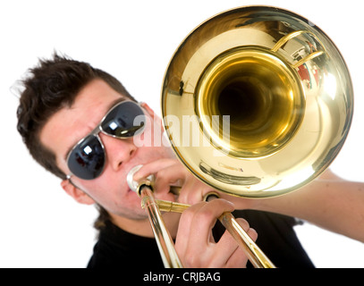 guy playing a trombone Stock Photo