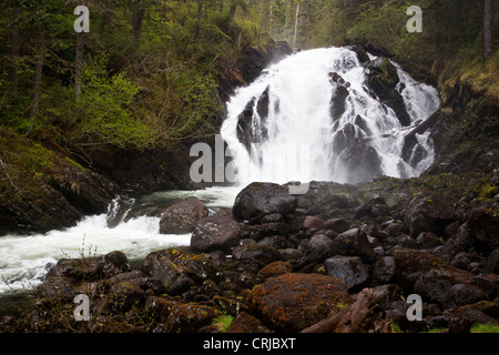 Cascade Falls near Thomas Bay, Frederick Sound. Southeast Alaska Stock Photo