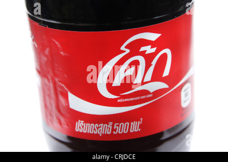 Thai Coke logo on bottle . Stock Photo