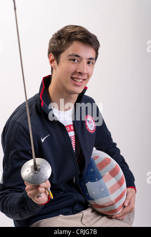 American male fencer Alexander Massialas at the Team USA Media Summit in Dallas, TX in advance of the 2012 London Olympics. Stock Photo