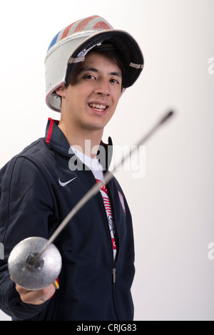 American male fencer Alexander Massialas at the Team USA Media Summit in Dallas, TX in advance of the 2012 London Olympics. Stock Photo