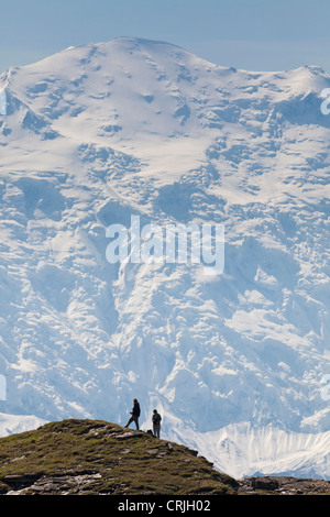 USA, Alaska, Denali National Park, Kantishna Hills. Male hiker climbing. Stock Photo