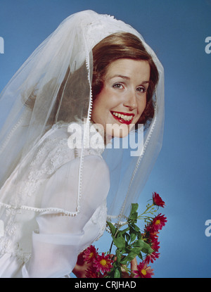 Vintage portrait of bride smiling Stock Photo