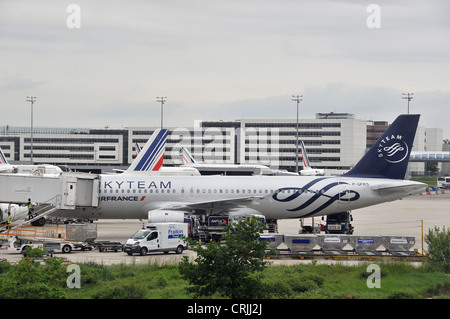 Sky team airplane Roissy Charles de Gaulle airport Paris France Stock Photo