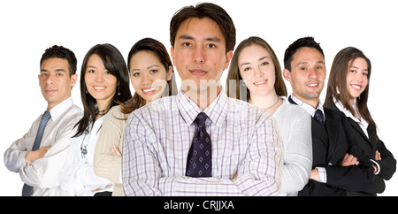 confident business man and his business team - group formed of people from all over the world Stock Photo