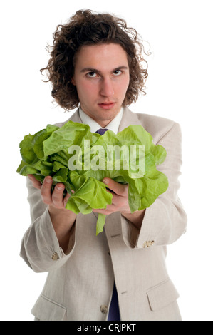 man in business suit with a salad Stock Photo