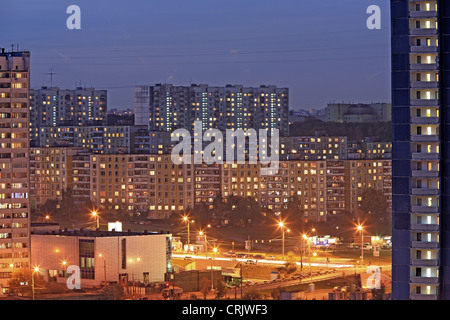 Apartment buildings in the evening with lights in windows, Russia, Moskau Stock Photo