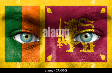Human face painted with flag of Sri Lanka Stock Photo