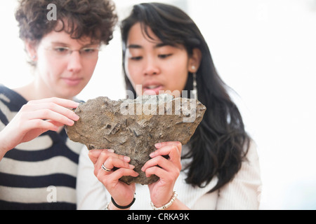 Students working in geology lab Stock Photo