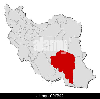 Political map of Iran with the several provinces where Kerman is highlighted. Stock Photo