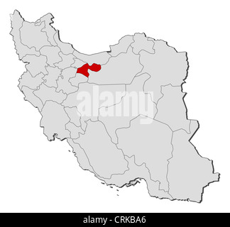 Political map of Iran with the several provinces where Tehran is highlighted. Stock Photo