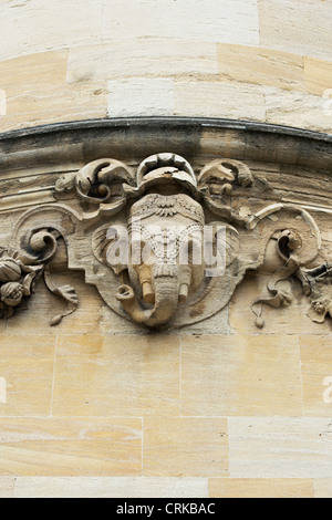 Ganesha / Elephant stone carving on Old Indian Institute building / History Faculty Library, University of Oxford Stock Photo