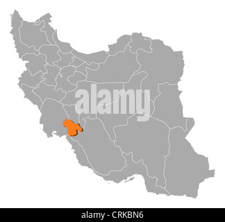 Political map of Iran with the several provinces where Kohgiluyeh and Boyer-Ahmad is highlighted. Stock Photo