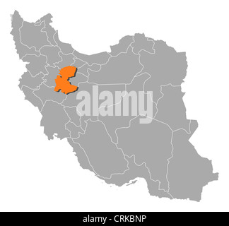 Political map of Iran with the several provinces where Markazi is highlighted. Stock Photo