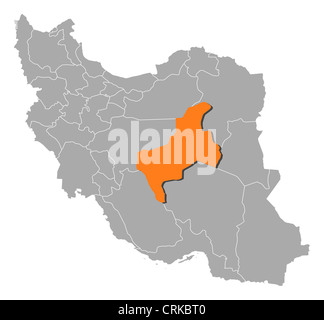Political map of Iran with the several provinces where Yazd is highlighted. Stock Photo