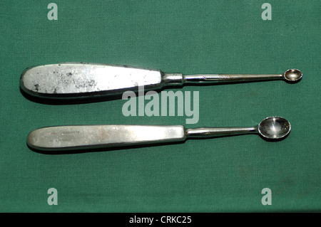 Curette is a spoon-shaped instrument for cleansing a diseased surface. Stock Photo